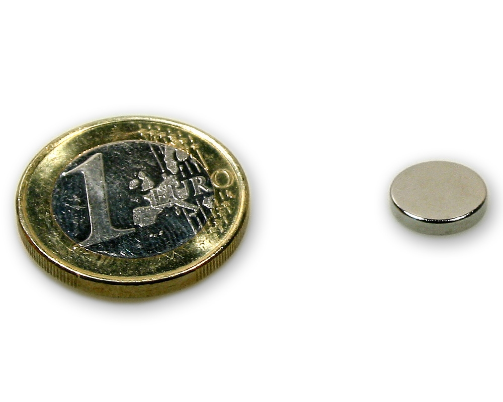 Scheibenmagnet Ø 10,0 x 1,5 mm Neodym N45 vernickelt - hält 1100 g
