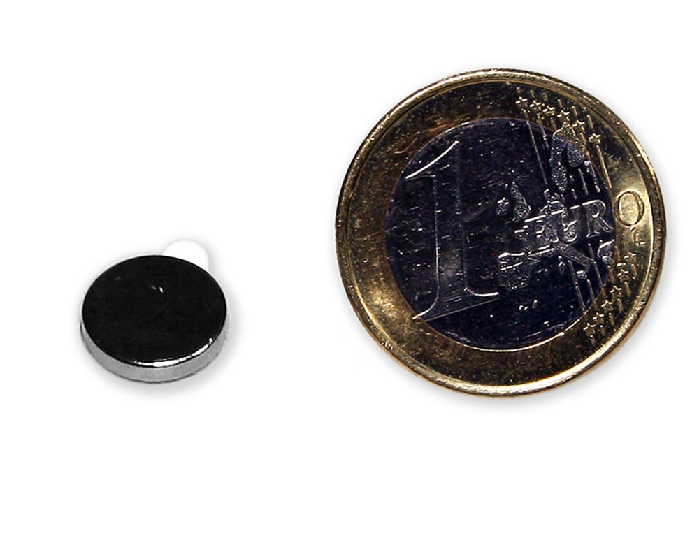 Scheibenmagnet selbstklebend Ø 10,0 x 2,0 mm Neodym N35 - Klebeseite Nord