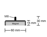 Neodym Flachgreifer mit Gewinde Ø 60,0 mm M8 hält 115 kg