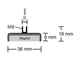 Neodym Flachgreifer mit Buchse Ø 36,0 mm M8 hält 42 kg